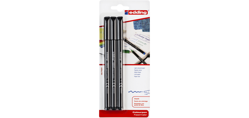 Fineliner edding 1200 001 Fin noir blister 3 pièces