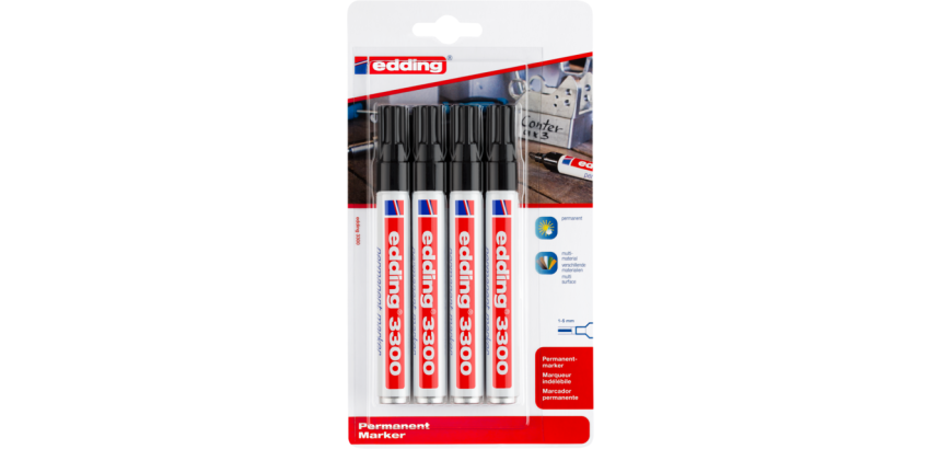 Edding 3300 chisel marker 1-5mm black blister pack of 4 pieces