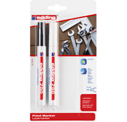 Marqueur peinture edding 750 à base d'huile 2-4mm noir et blanc blister 2 pièces