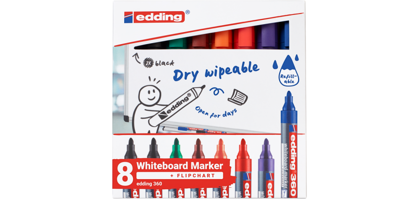 Marqueur tableau blanc edding 360 ogive 1,5-3mm assorti set 8 pièces