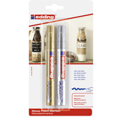 Marqueur peinture edding 750 à base d'huile 2-4mm or et argent blister 2 pièces