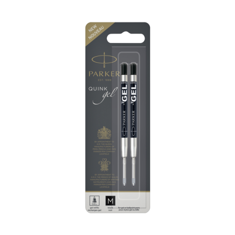 Recharge encre gel Parker Quink Medium noir blister 2 pièces