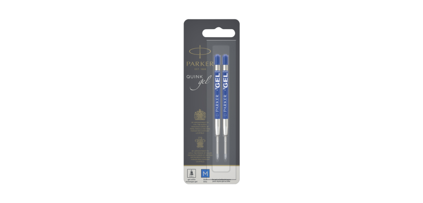Parker Quink Gel Ink Refill Medium Blue Blister Pack of 2 Pieces