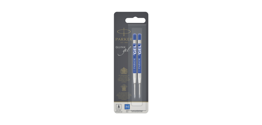 Recharge encre gel Parker Quink Medium bleu blister 2 pièces