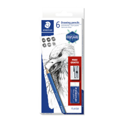 Potlodenset Staedtler Design Journey Lumograph met gratis gum en puntenslijper 6 stuks