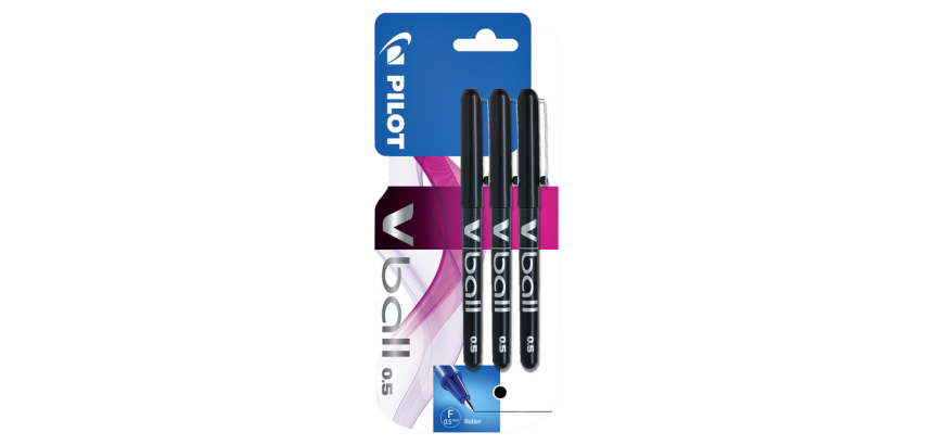 Rollerpen PILOT V-Ball 05 fijn zwart blister à 3 stuks
