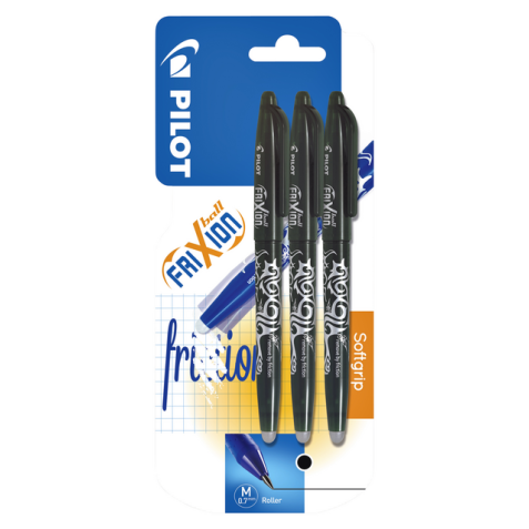 Rollerpen PILOT friXion medium zwart blister à 3 stuks