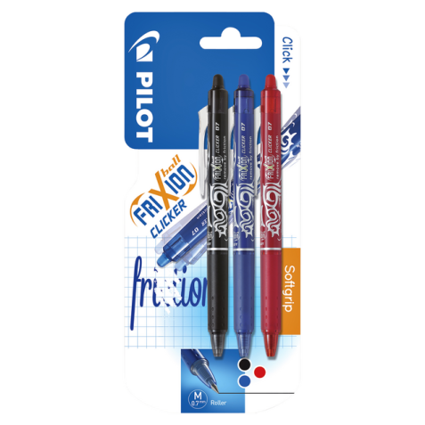 Rollerpen PILOT friXion clicker medium assorti blister à 3 stuks