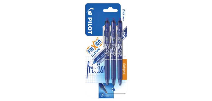 PILOT FriXion Clicker Medium Roller Blue Blister Pack of 3 Pieces