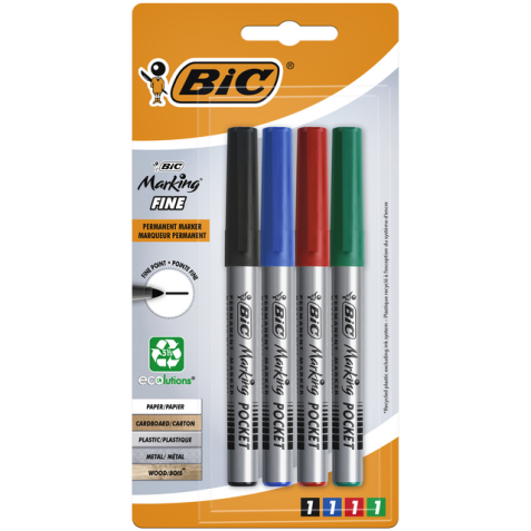 Feutre BIC Ecolutions ogive Fin assorti blister 4 couleurs