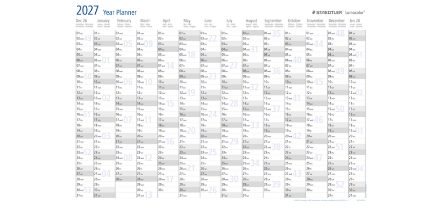 Jaarplanner 2027 Staedtler Lumocolor 84x60cm oprolbaar