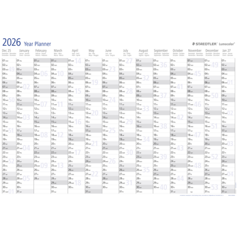 Planning annuel 2025 Staedtler Lumocolor 84x60cm enroulé