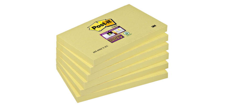 Bloc-mémos Post-it 655 Super Sticky 76x127mm jaune 6 pièces