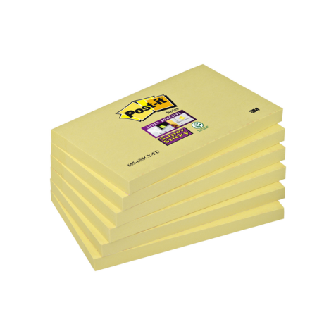 Memoblok Post-it 655 Super Sticky 76x127mm geel 6 stuks