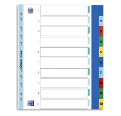 Intercalaire Oxford A4+ 11 perforations 1-10 PP couleur