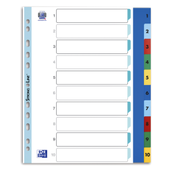 Intercalaires Oxford A4+ 11 trous 1-10 PP couleur