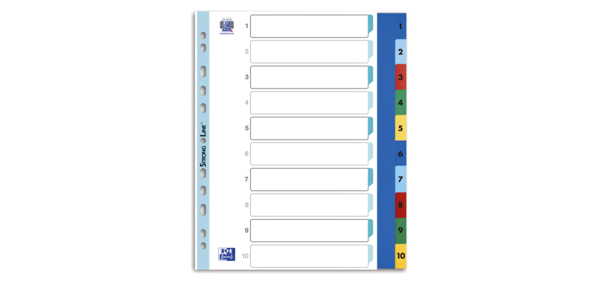 Intercalaire Oxford A4+ 11 perforations 1-10 PP couleur