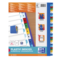 Intercalaire Oxford A4+ 11 perforations 1-31 PP couleur