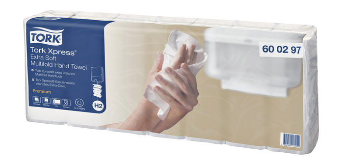 Toallas de manos plegado entrelazado Tork Xpress H2 Premium - Caja de 2100
