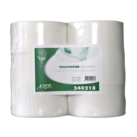Toiletpapier Euro Products Q5 jumbo klein recycled 2-laags 180m wit 240218