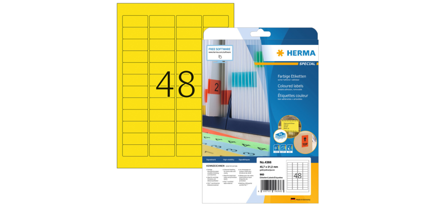 Etiket HERMA 4366 A4 45.7x21.2mm verwijderbaar geel