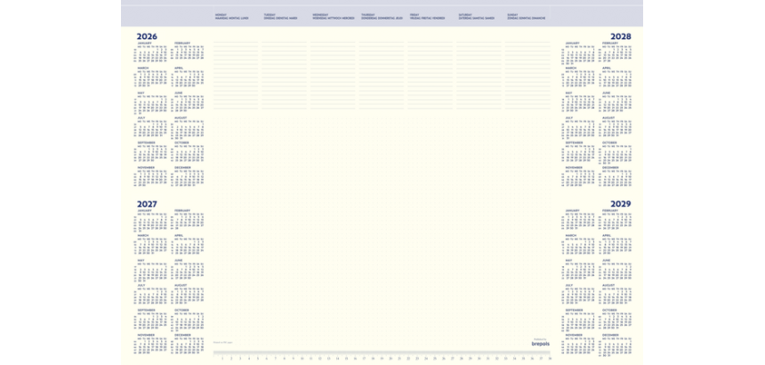Bloc calendrier sous-main 2026 Brepols Office Mate 7 jours/1 page 41,2x59cm