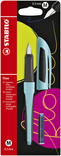 STABILO Flow – Stylo Plume Rechargeable, Pointe 0,5 Mm – Ergonomique, Anti-fuites, Design Moderne Gris-bleu - 8
