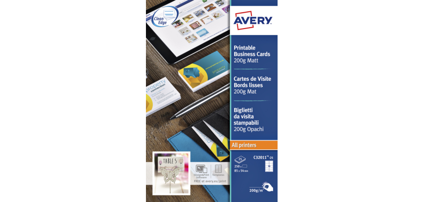 Carte de visite Avery C32011-10 85x54mm 200g 100 pièces