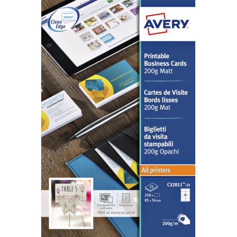 Carte de visite Avery C32011-10 85x54mm 200g 100 pièces