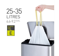 Sac poubelle EKO MDPE type E avec lien coulissant 25-35L 55x70cm blanc 12 pièces