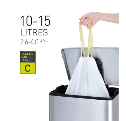Sac poubelle EKO MDPE type C avec lien coulissant 10-15L 45x50cm blanc 20 pièces