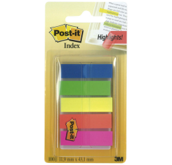 Post-it index translucent, ft 11,9 x 43,2 mm, houder met 20 tabs in 5 verschillende kleuren