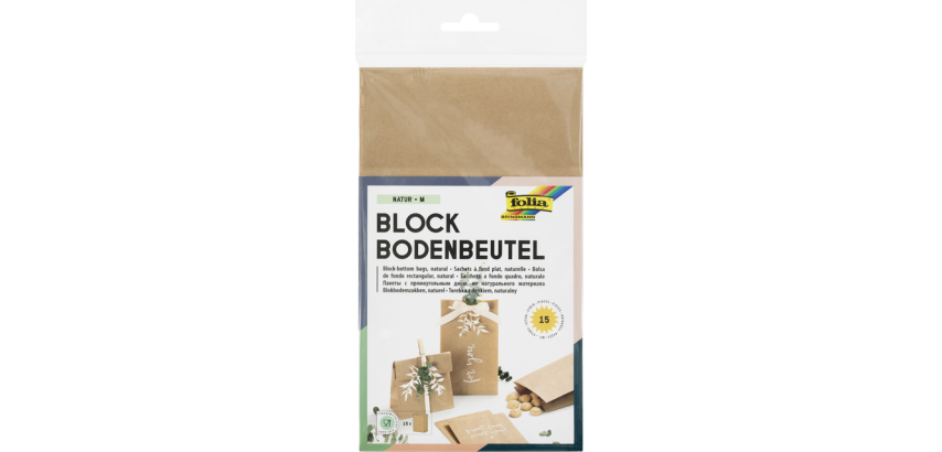 Blokbodemzak Folia 12x6x21cm foodsafe kraft set à 15 stuks