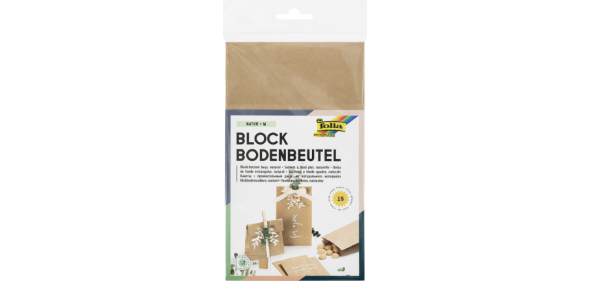 Natural kraft bag Foodsafe 12x6x21cm set of 15 pieces