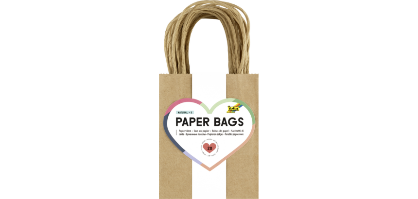 Sac en papier kraft Folia avec anses 125g 12x15x5,5cm naturel 20 pièces