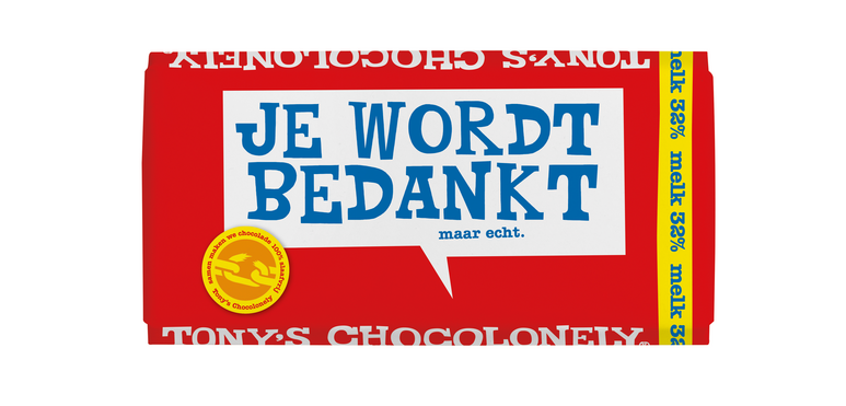 Tony's Chocolonely Milk Chocolate "Bedankt" Bar 180g