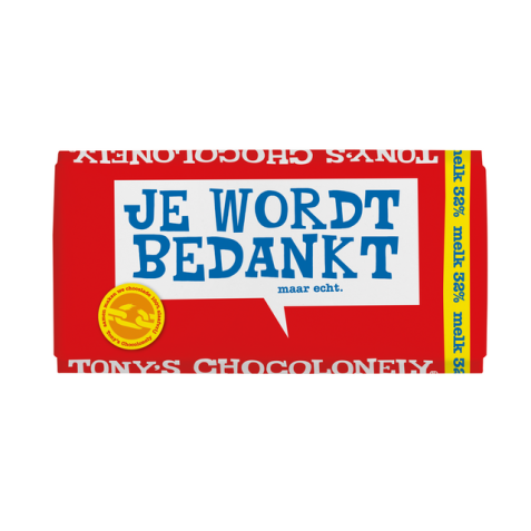 Chocolat Tony's Chocolonely lait  "Bedankt" tablette 180g