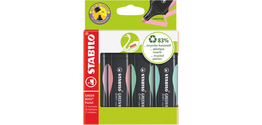 Stabilo GREEN BOSS Highlighter 6070/4 Assorted Pastel Case 4 Pieces