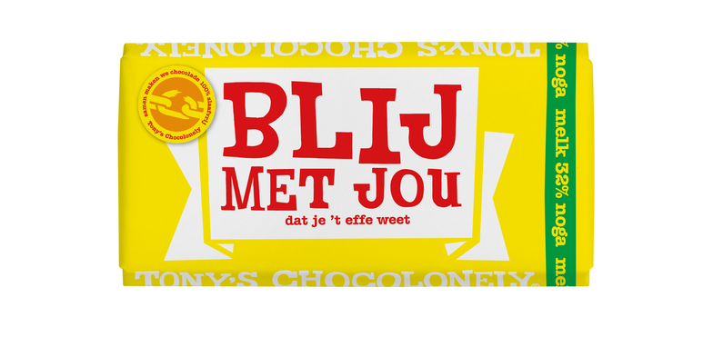 Chocolade Tony's Chocolonely melk noga blij met jou  reep 180g