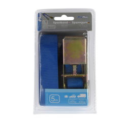 Sangle d'arrimage ProPlus bleu avec tendeur à cliquet et 2 crochets 5m