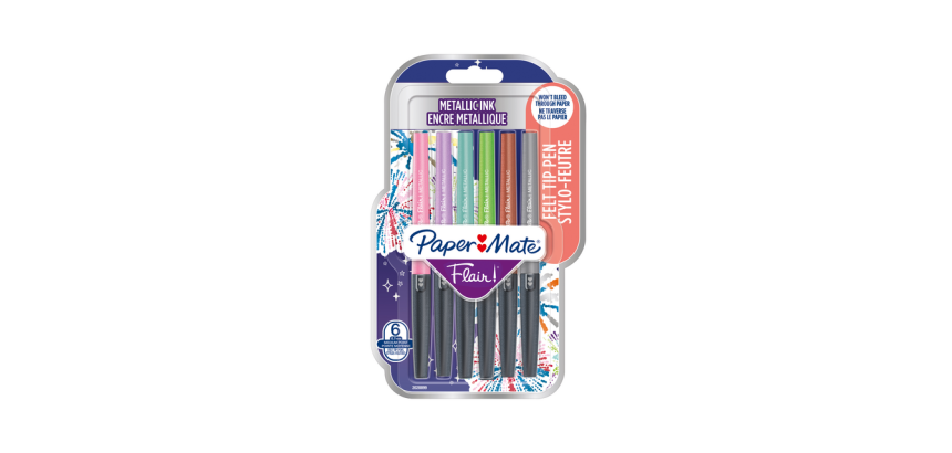 Fineliner Paper Mate Flair Metallic Medium assorted blister 6 pieces