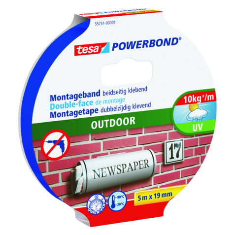 Ruban de montage tesa® Powerbond Outdoor double face 5mx19mm transparent