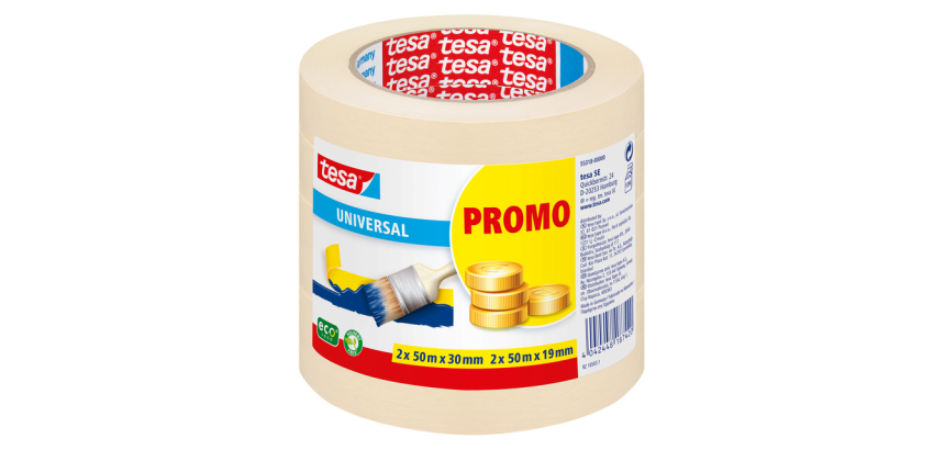 tesa® Economy Masking Tape 2x 50m x 30mm + 2x 50m x 19mm promo pack