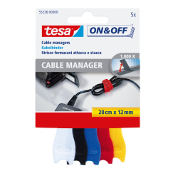 Manager cables tesa® On & Off 12mmx20cm assorti 5 pièces