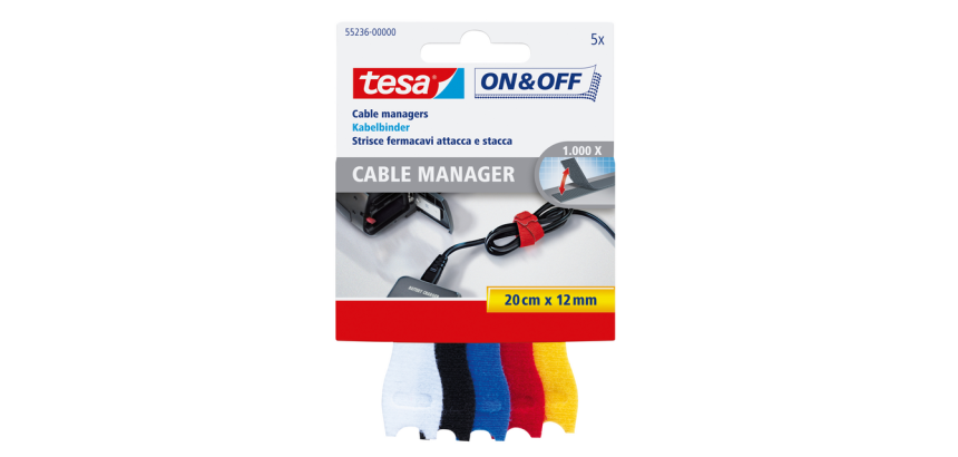 tesa® On & Off cable manager 12mmx20cm assorted 5 pieces