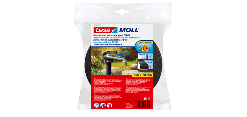 Isolation tuyauterie tesamoll® adhésive 5mx20mm noir