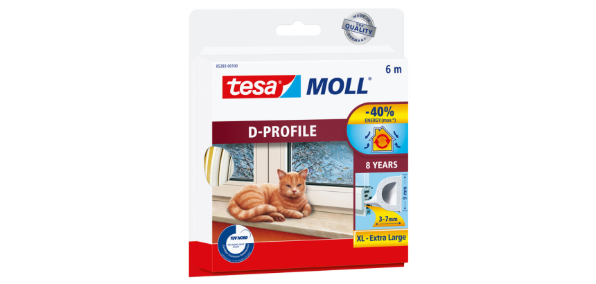 tesamoll® D-profile rubber sealing strip 6m x 7mm white