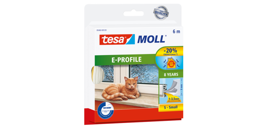 Dichtungsband tesamoll® Profil-E selbstklebend Gummi 6mx9mm weiß