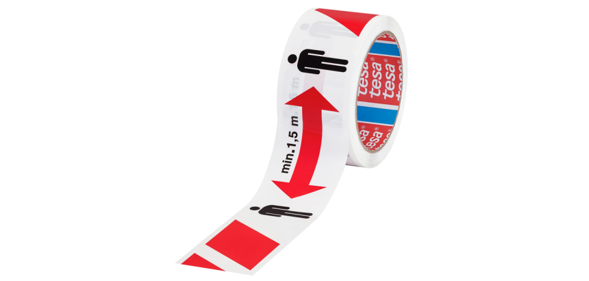 Ruban de marquage sol tesa® 50mx50mm Distanciation sociale rouge-blanc