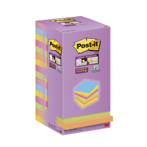 Bloc-mémos Post-it 654 Super Sticky 76x76mm Color